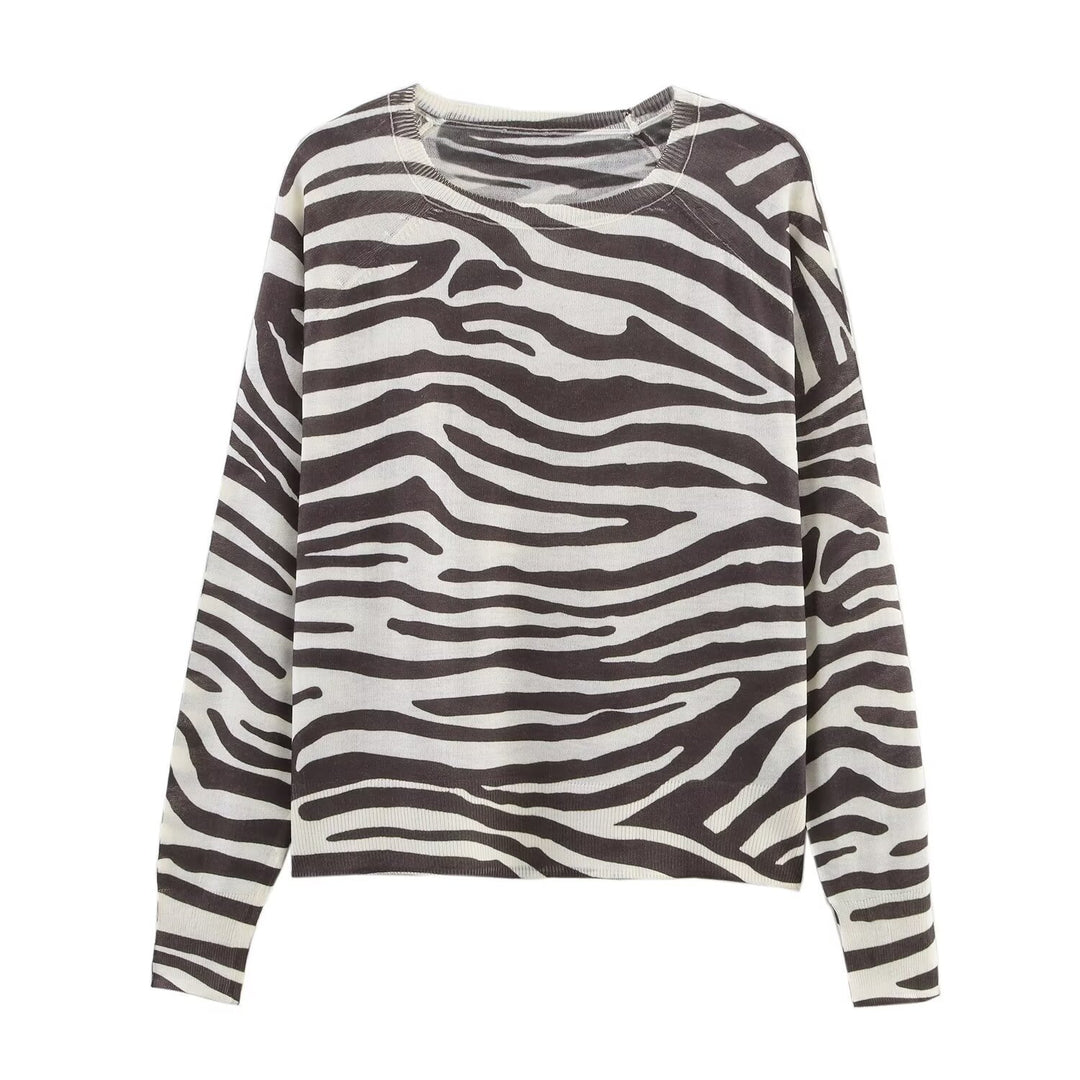 Damen trendiger Pullover mit Zebramuster Drune