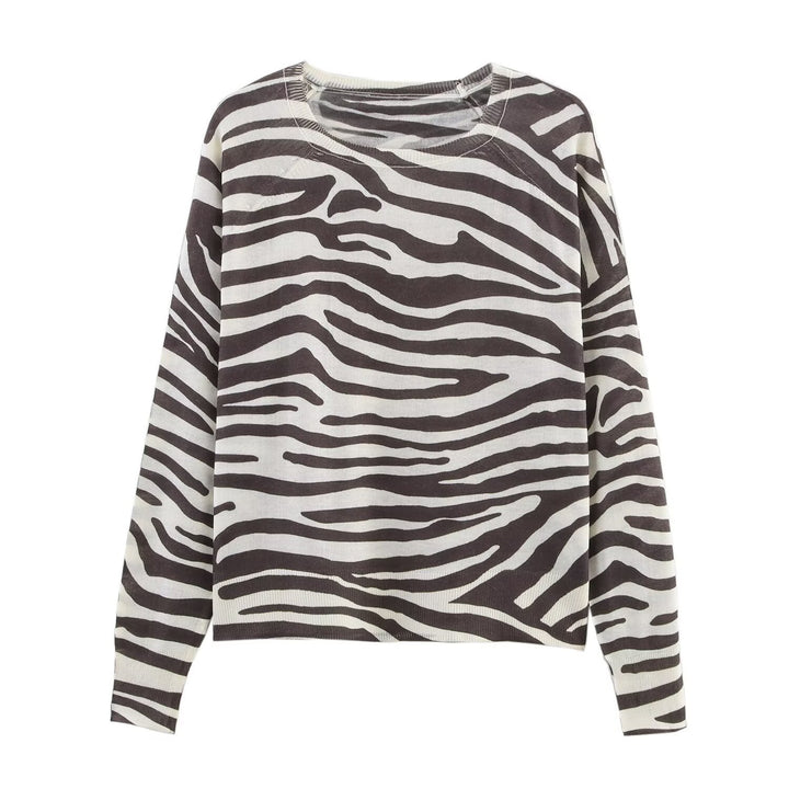 Damen trendiger Pullover mit Zebramuster Drune