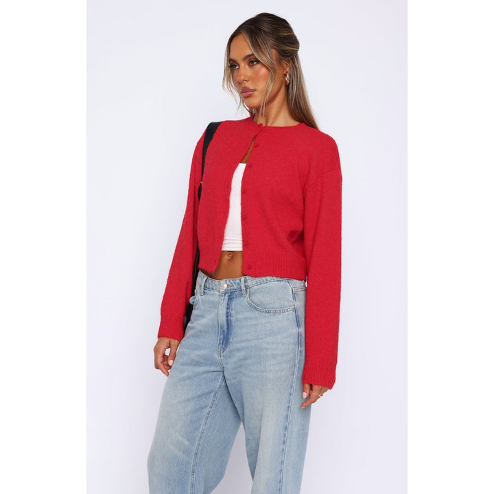Damen Kurzgeschnittene Strickjacke mit verdeckter Knopfleiste und Ballonärmeln Drune