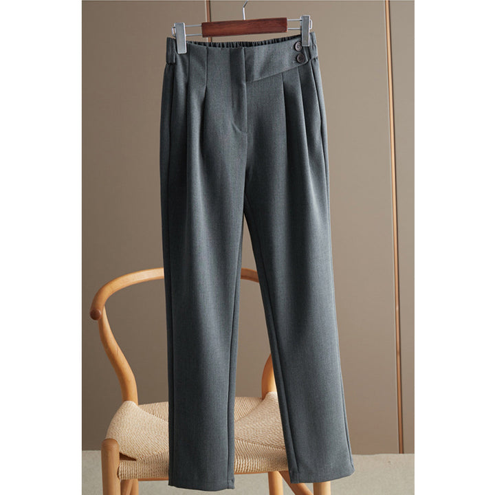 Damen Hochtaillierte Bundfaltenhose mit geradem, leicht tailliertem Bein und Zierknopf Drune
