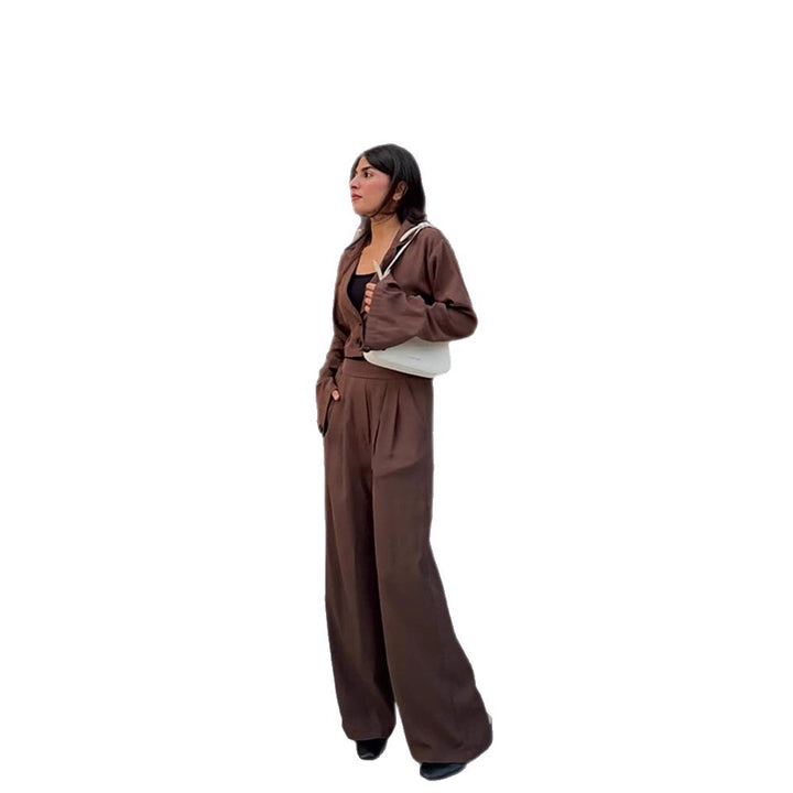 Damen Zweiteiliges Tailoring-Set Kurzblazer mit Glockenärmeln und High‑Waist Palazzohose Drune