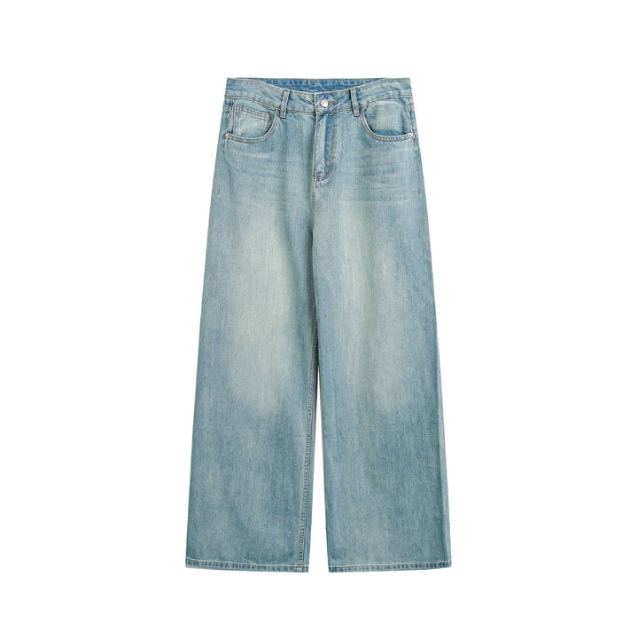 Damen Hochbund verkürzte Jeans mit weitem Bein, Five-Pocket und Vintage-Wash Drune