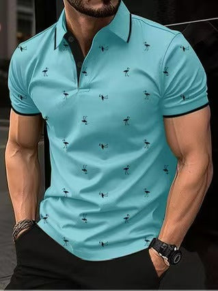 Herren Polohemd mit einzigartigem Flamingo-Muster Drune