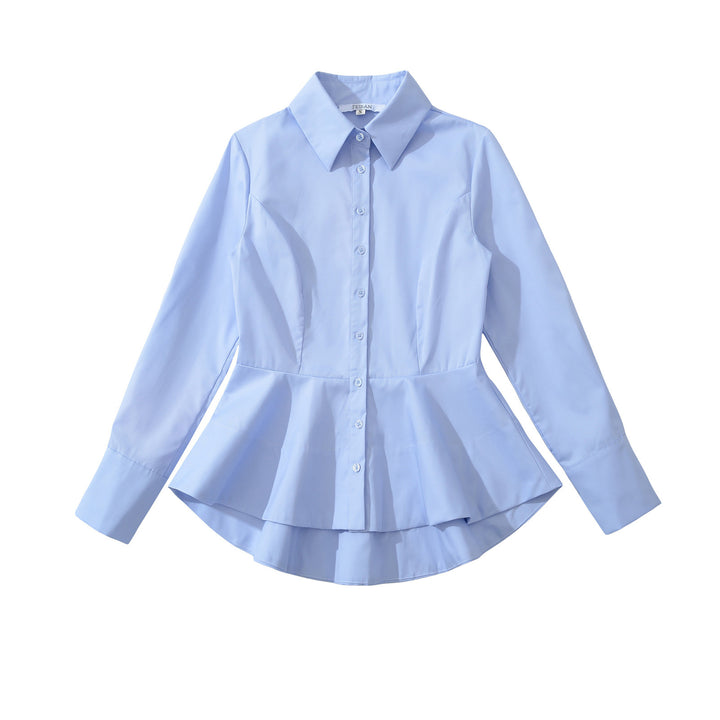 Damen Taillierte Peplum-Bluse mit Hemdkragen und doppellagigem Saum Drune