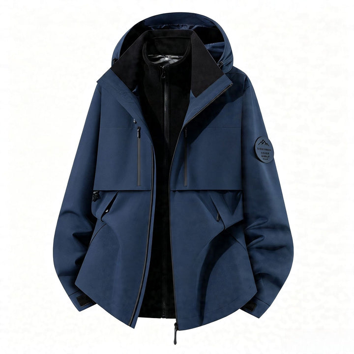 Herren dreilagige Softshell-Outdoorjacke mit herausnehmbarem Fleecefutter und Kapuze Drune