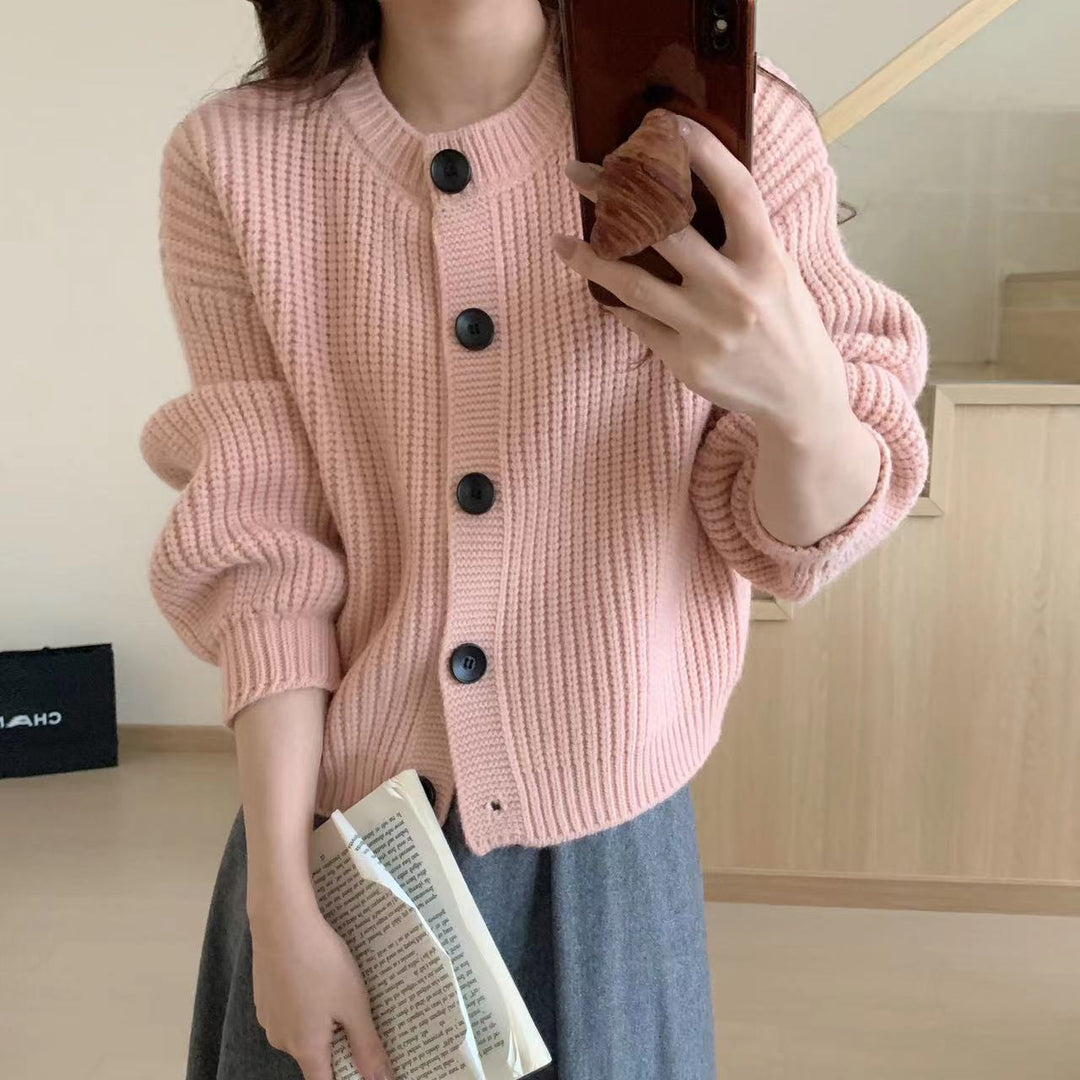 Damen kuschelige Strickjacke mit eleganten Knopfdetails Drune