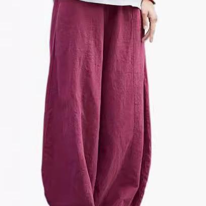Damen weite Leinenhose mit elastischem Bund und praktischen Taschen Drune
