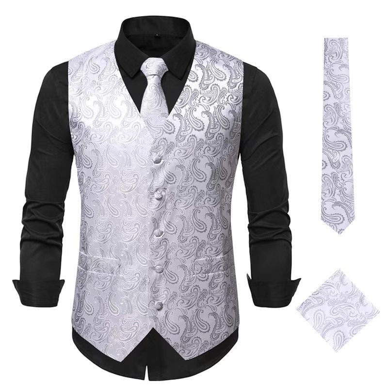 Herren nan Paisley Satin Anzugweste Set mit Krawatte und Einstecktuch Drune