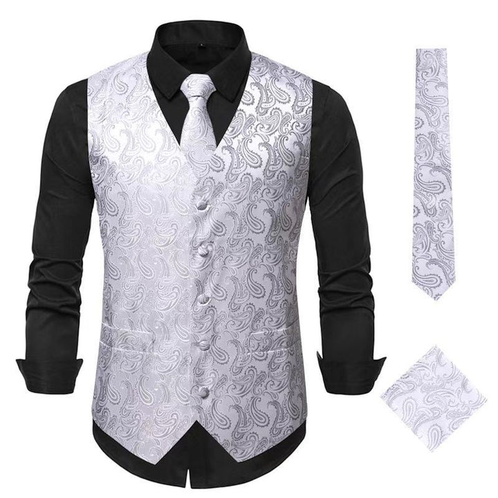 Herren nan Paisley Satin Anzugweste Set mit Krawatte und Einstecktuch Drune