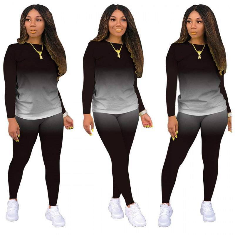 Damen Zweiteiliges Stretch-Set mit Langarmshirt und High-Waist-Leggings Drune