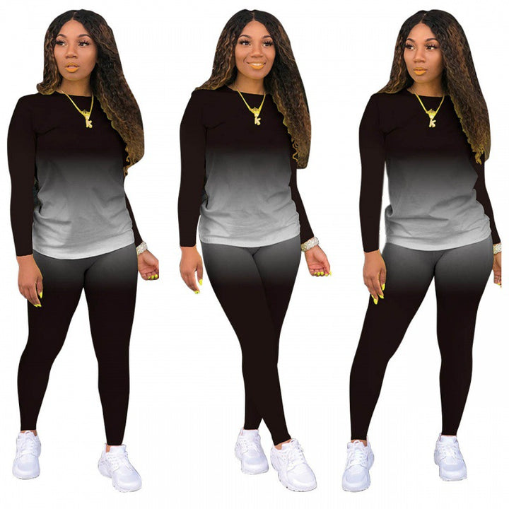 Damen Zweiteiliges Stretch-Set mit Langarmshirt und High-Waist-Leggings Drune