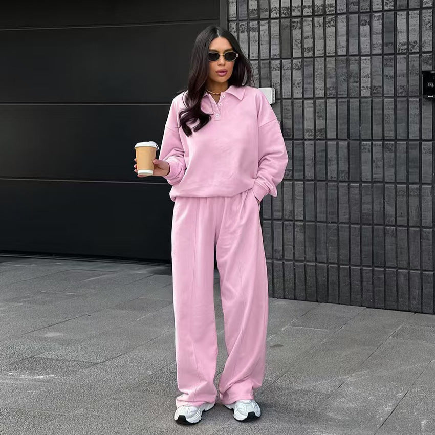 Damen lässiges Sweat-outfit mit lockerer Passform und Polokragen Drune