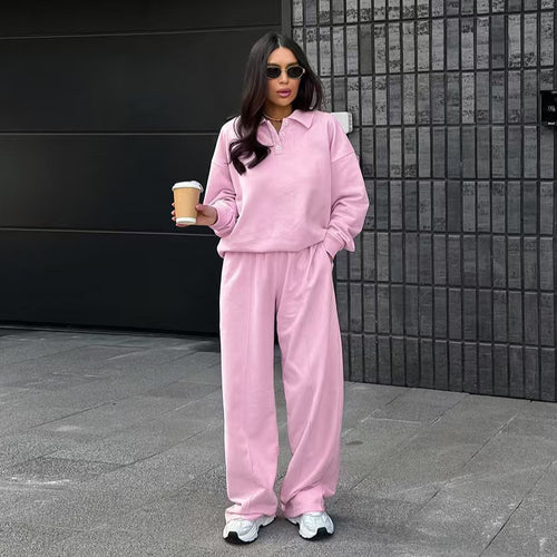 Damen lässiges Sweat-outfit mit lockerer Passform und Polokragen Drune
