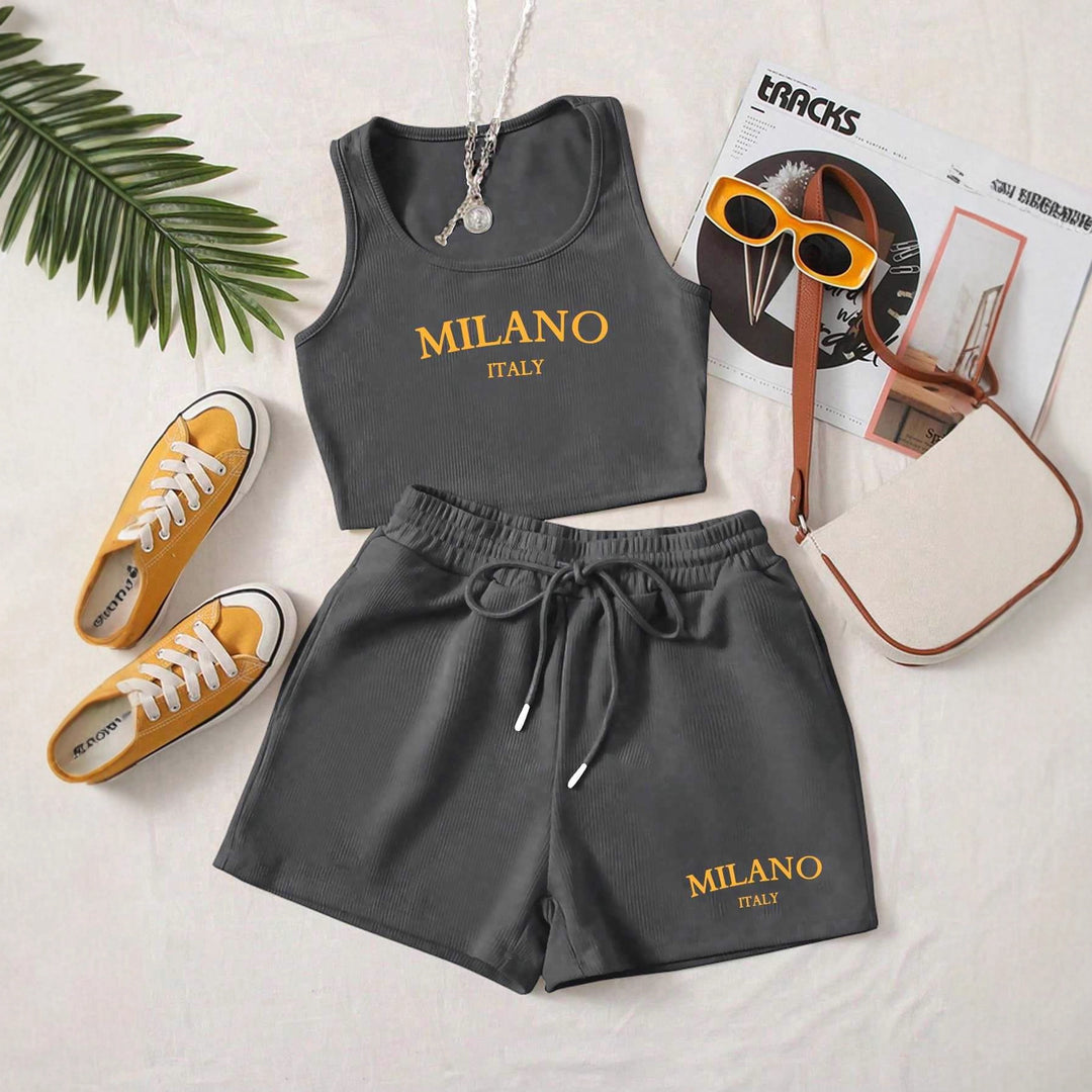 Damen Sportliches Zweiteiler Set mit Top und Shorts Drune