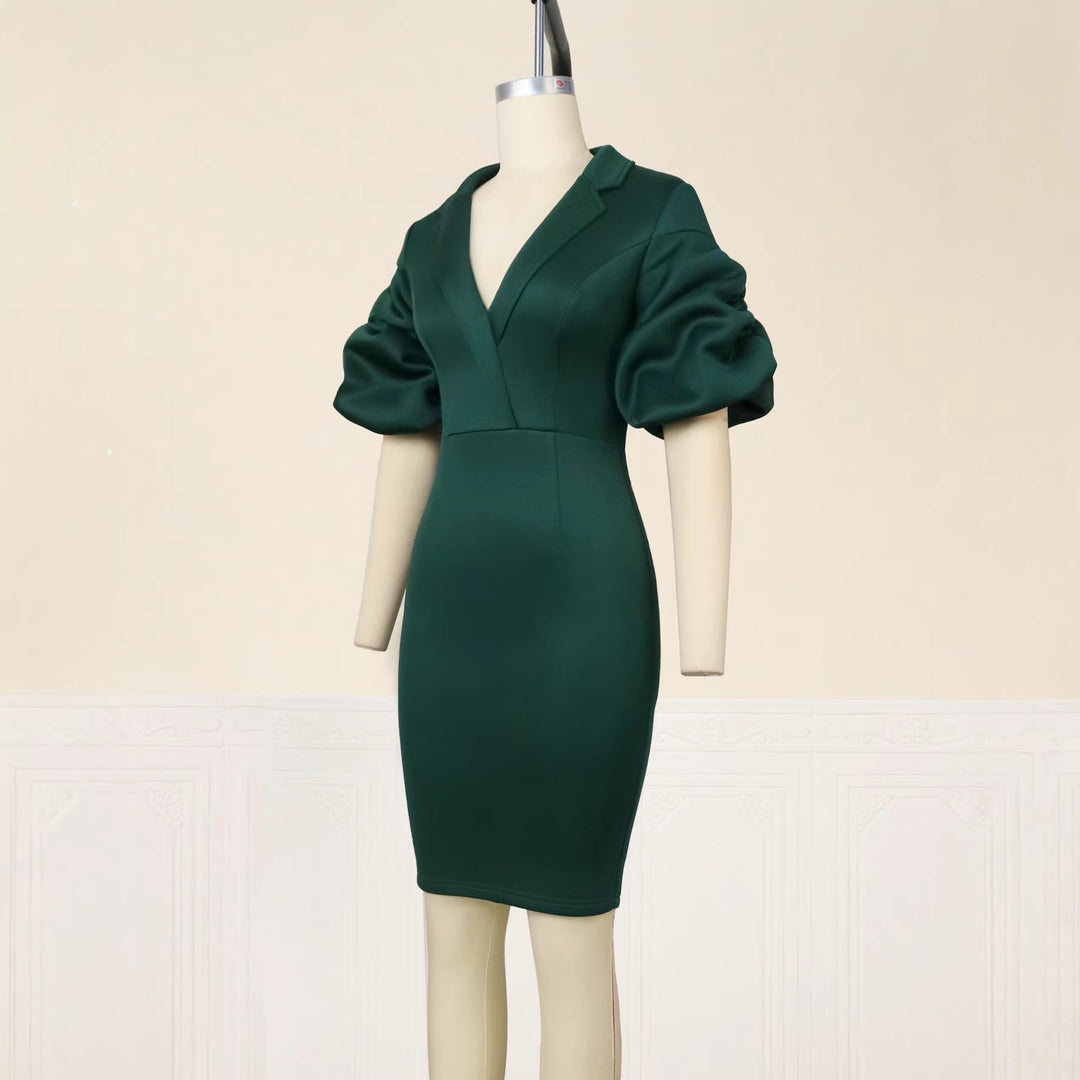 Damen Figurbetontes Kleid mit voluminösen Puffärmeln und elegantem Detail Drune