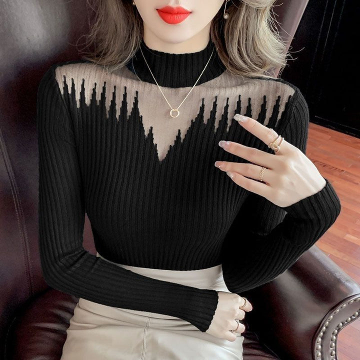 Damen eleganter Pullover mit transparenten Akzenten Drune