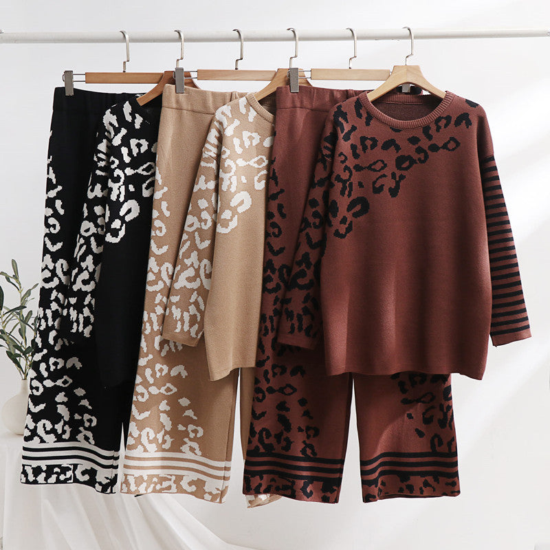 Damen modisches Lounge-Set mit Tiermuster und breiten Streifen Drune