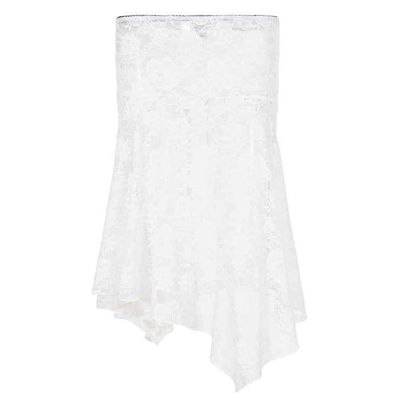 Damen eleganter Spitzenrock mit asymmetrischem Schnitt Drune