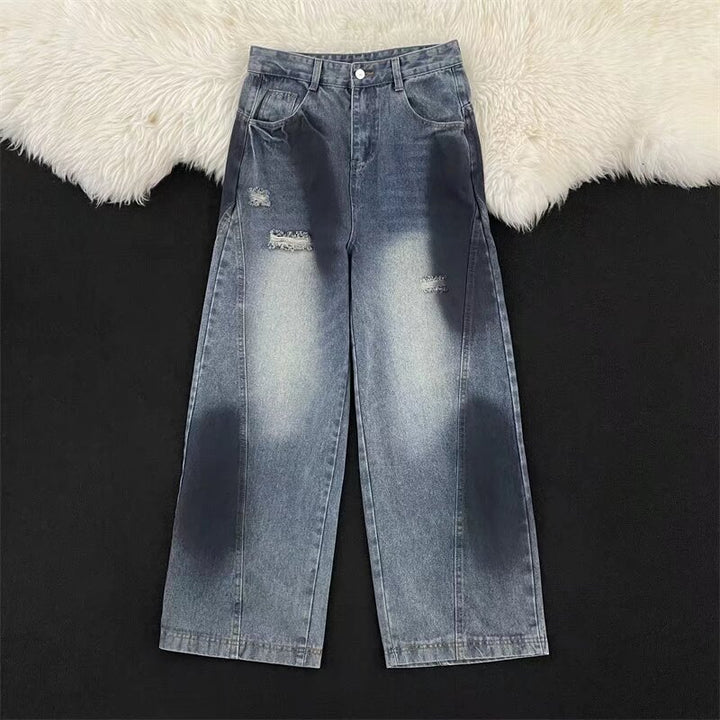 Damen Weitbeinige Destroyed Jeans Drune