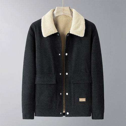 Herren Cordjacke mit Teddyfutter, Hemdkragen & Druckknopffront Drune
