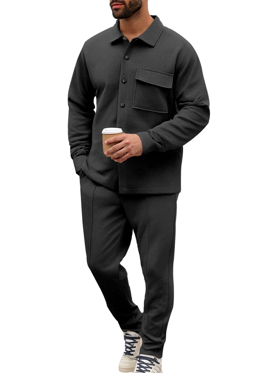 Herren nan Hemdenjacke-Set mit aufgesetzter Klappentasche und konischer Komforthose Drune