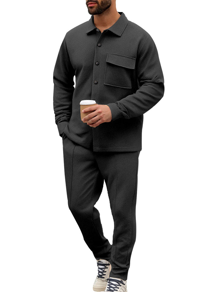 Herren nan Hemdenjacke-Set mit aufgesetzter Klappentasche und konischer Komforthose Drune