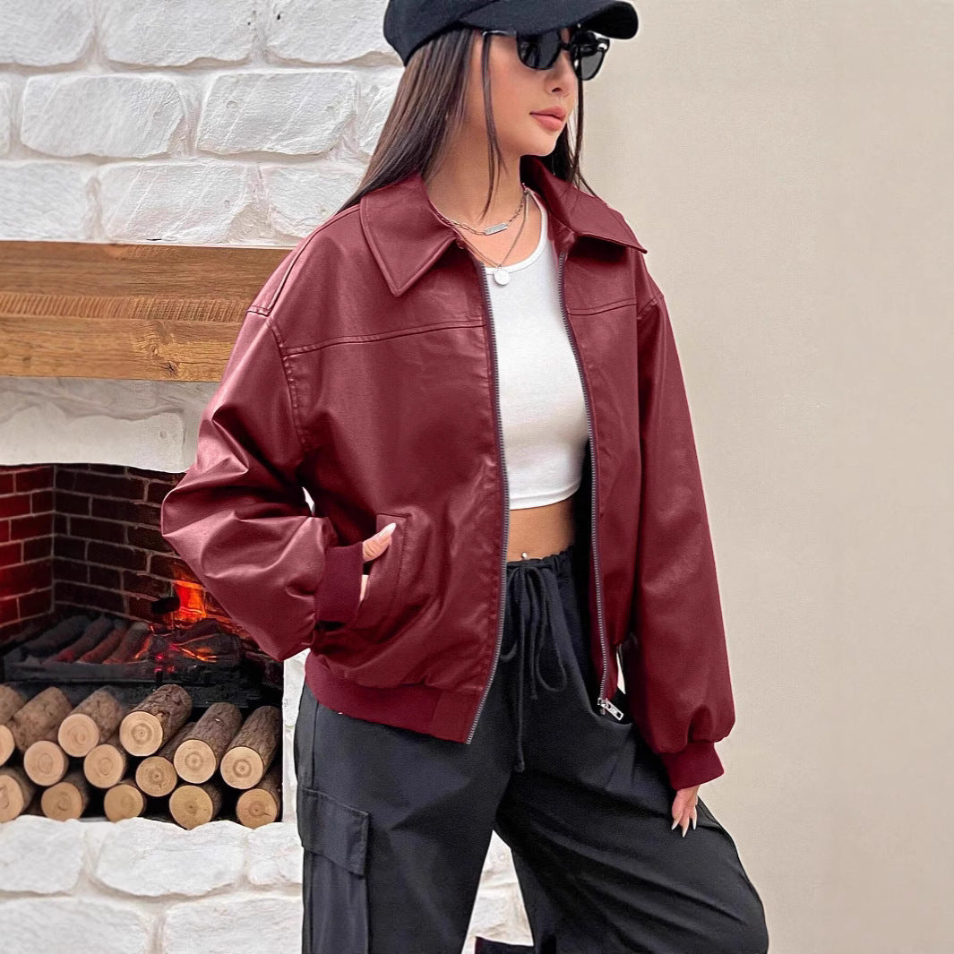 Damen Trendige Oversize-Jacke mit voluminösen Ärmeln und Reißverschluss Drune