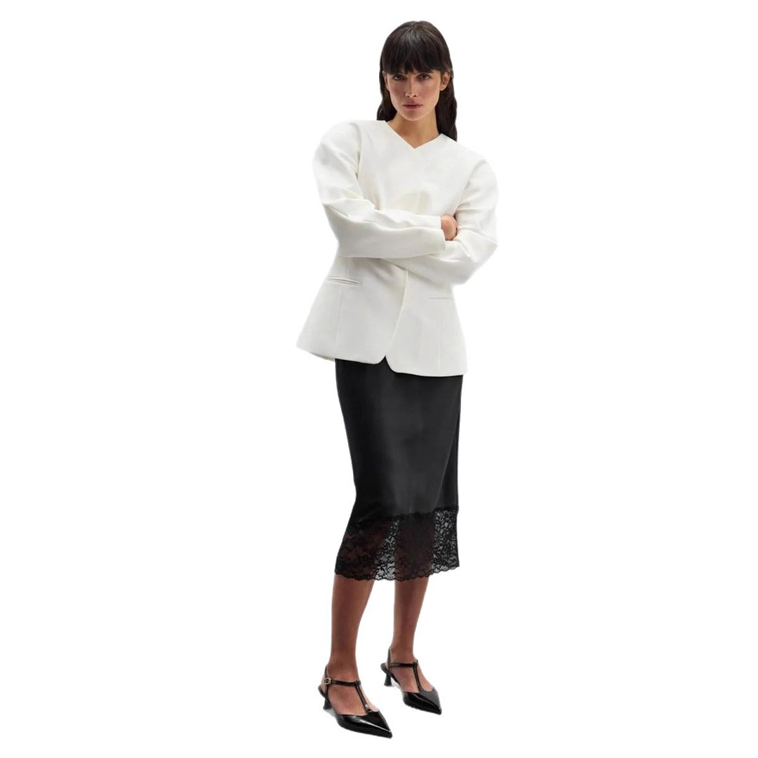 Damen eleganter Satin-Rock mit floralen Spitzenakzenten Drune