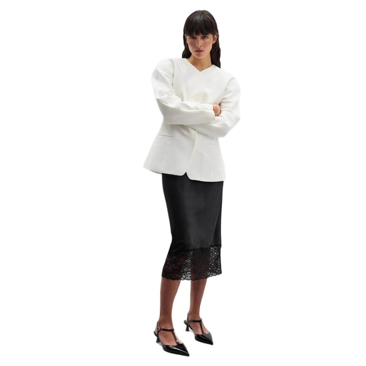 Damen eleganter Satin-Rock mit floralen Spitzenakzenten Drune