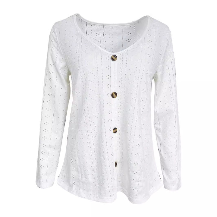 Damen Fein strukturiertes Langarmshirt mit eleganten Knöpfen Drune
