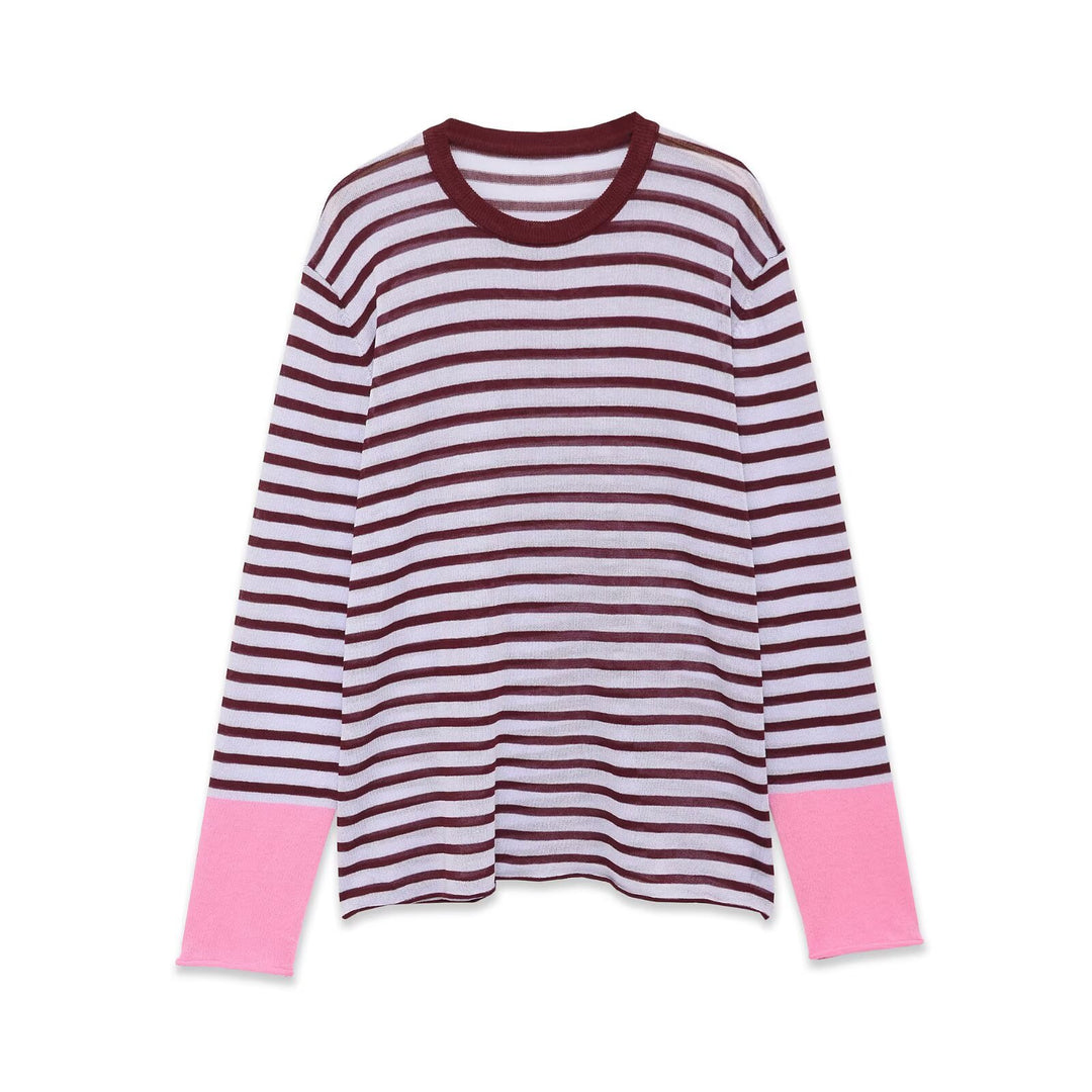 Damen Feinstrick-Longsleeve mit maritimen Querstreifen und kontrastierten Ärmeln Drune