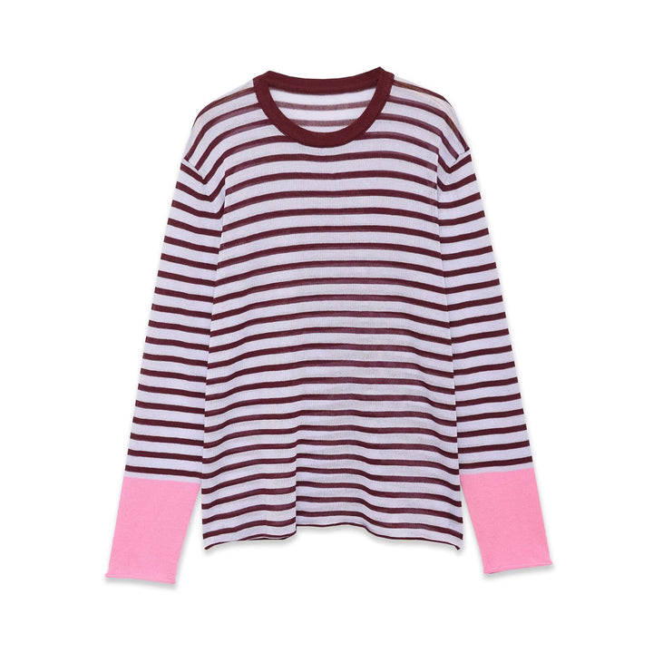 Damen Feinstrick-Longsleeve mit maritimen Querstreifen und kontrastierten Ärmeln Drune