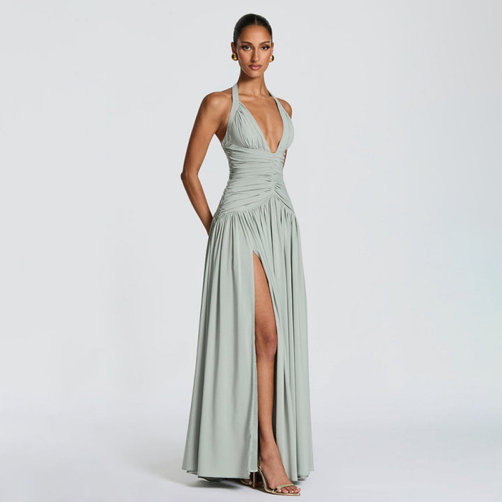 Damen Maxikleid mit tiefem V-Ausschnitt und seitlichem Schlitz Drune