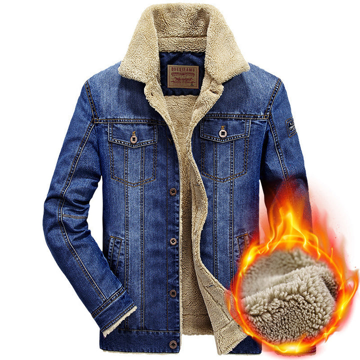 Herren Jeansjacke im Aviator‑Look mit komplettem Sherpa‑Futter und Umlegekragen Drune