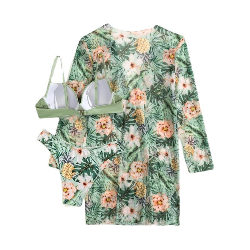 Damen Bademode-Set mit floralem Kimono und raffiniertem Bikini Drune