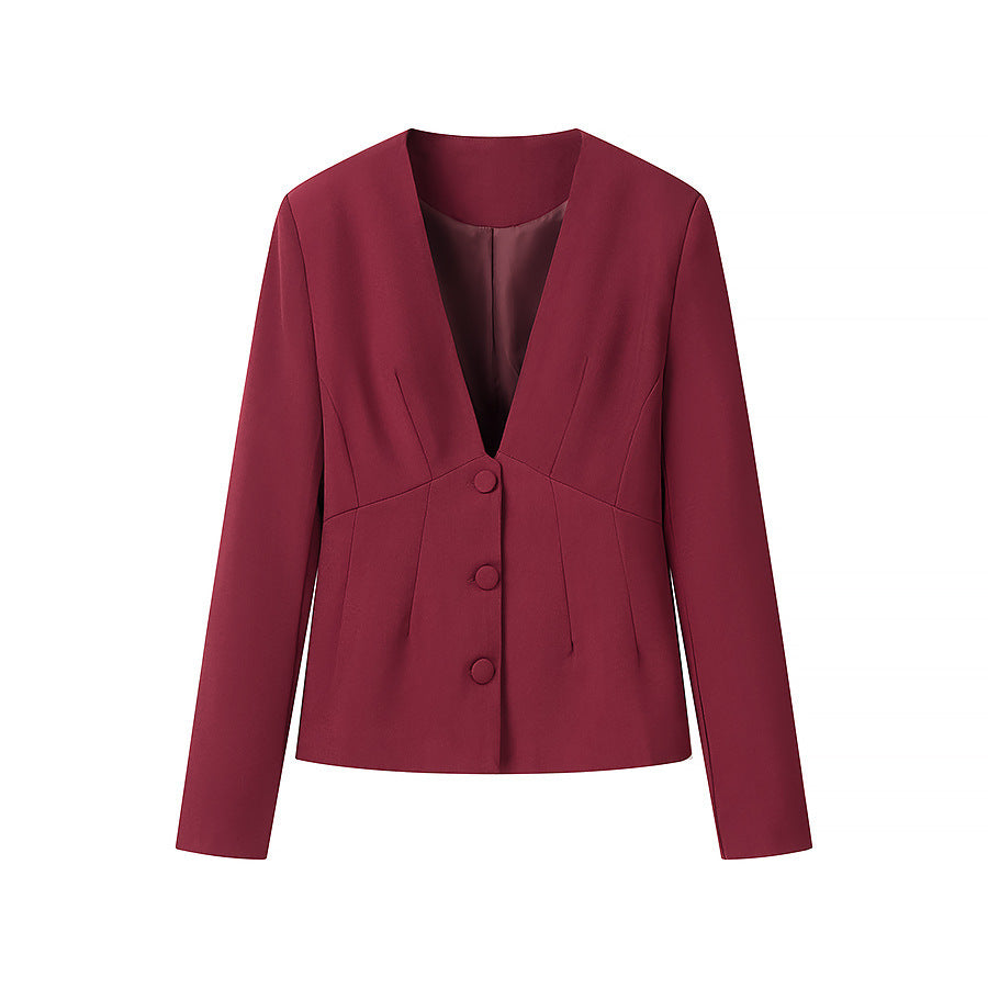 Damen Taillierter Blazer mit tiefem V-Ausschnitt und verdeckter Knopfleiste Drune