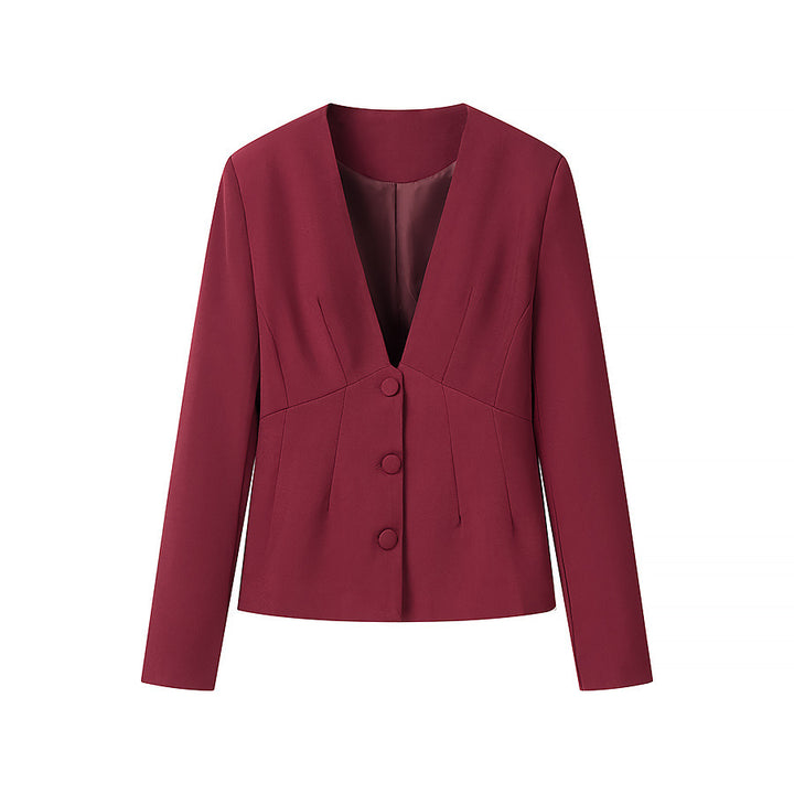 Damen Taillierter Blazer mit tiefem V-Ausschnitt und verdeckter Knopfleiste Drune