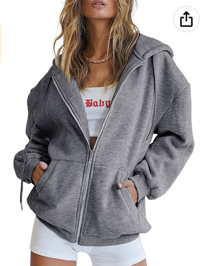 Damen Oversized Kapuzenjacke mit Reißverschluss Drune