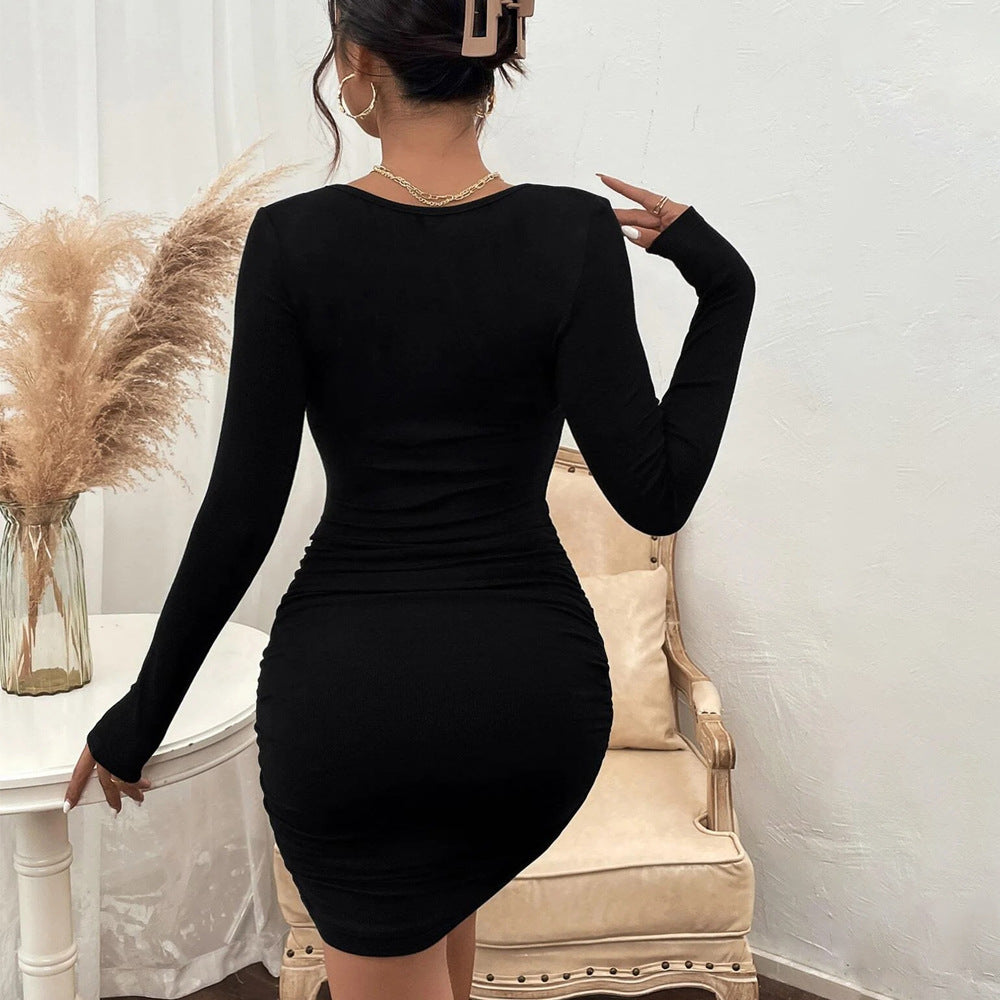 Damen figurbetontes Minikleid mit Longsleeve und Rüschen Drune