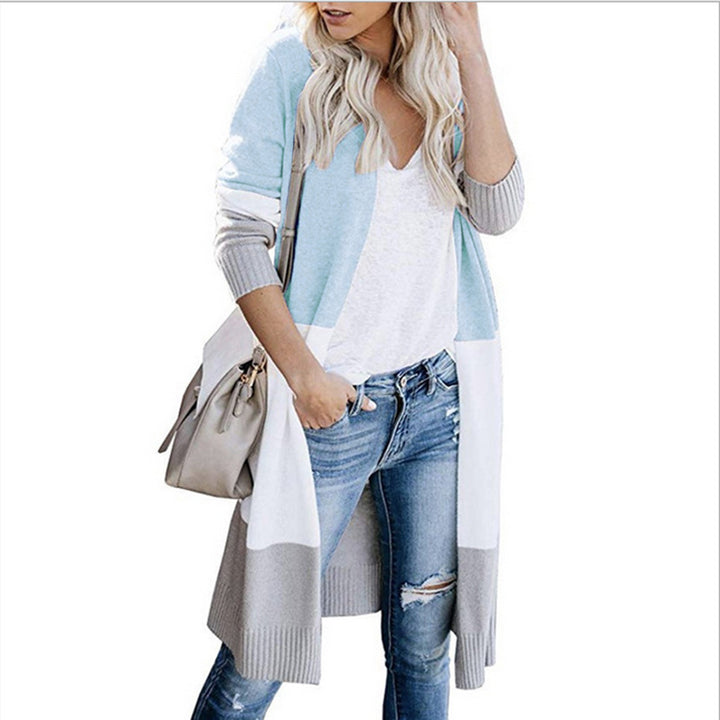 Damen Longline-Cardigan mit Colorblock-Design, offener Front und Rippsaum Drune