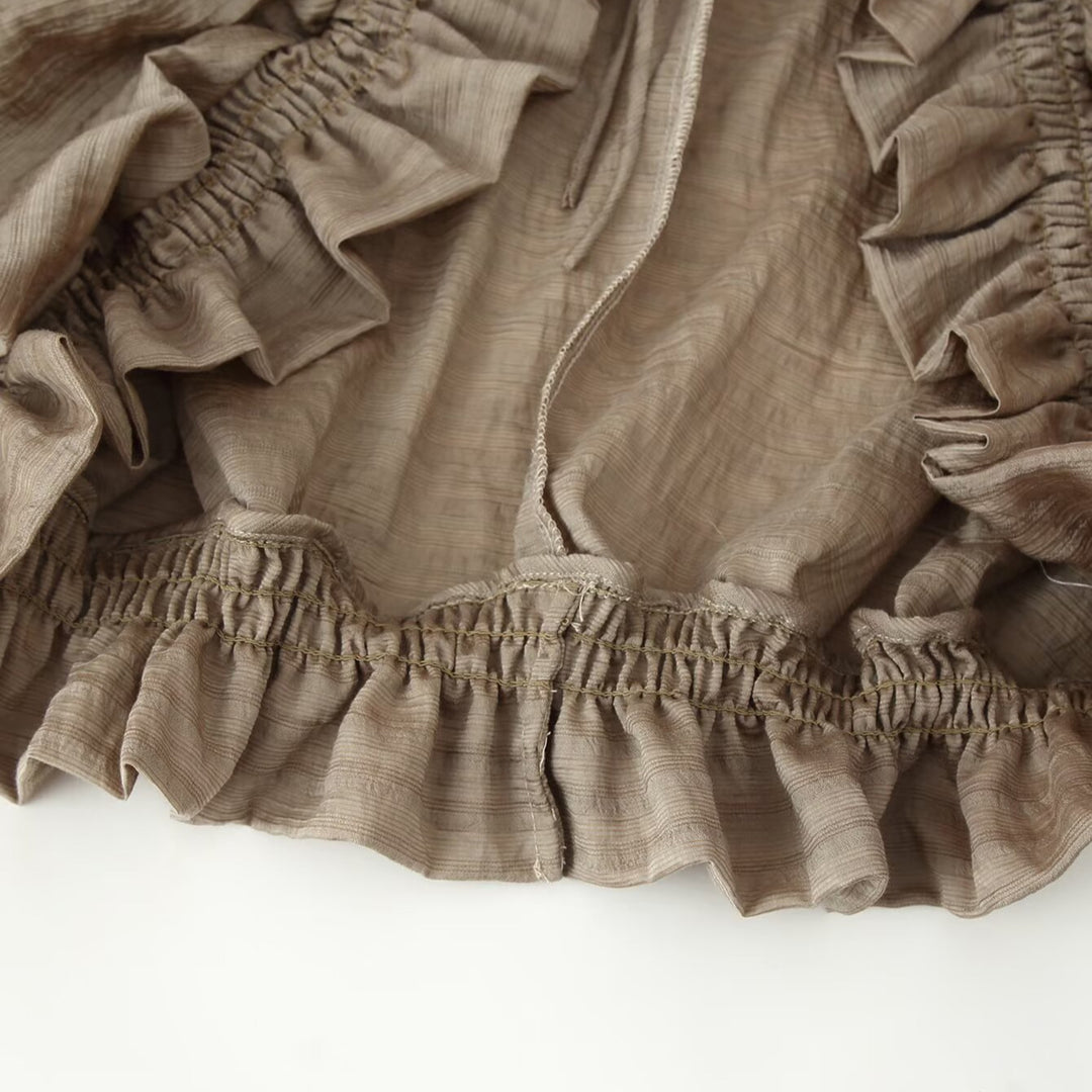 Damen Romantische Rüschenbluse im Boho-Stil mit Bindeband und gerafften Manschetten Drune