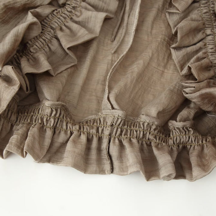 Damen Romantische Rüschenbluse im Boho-Stil mit Bindeband und gerafften Manschetten Drune