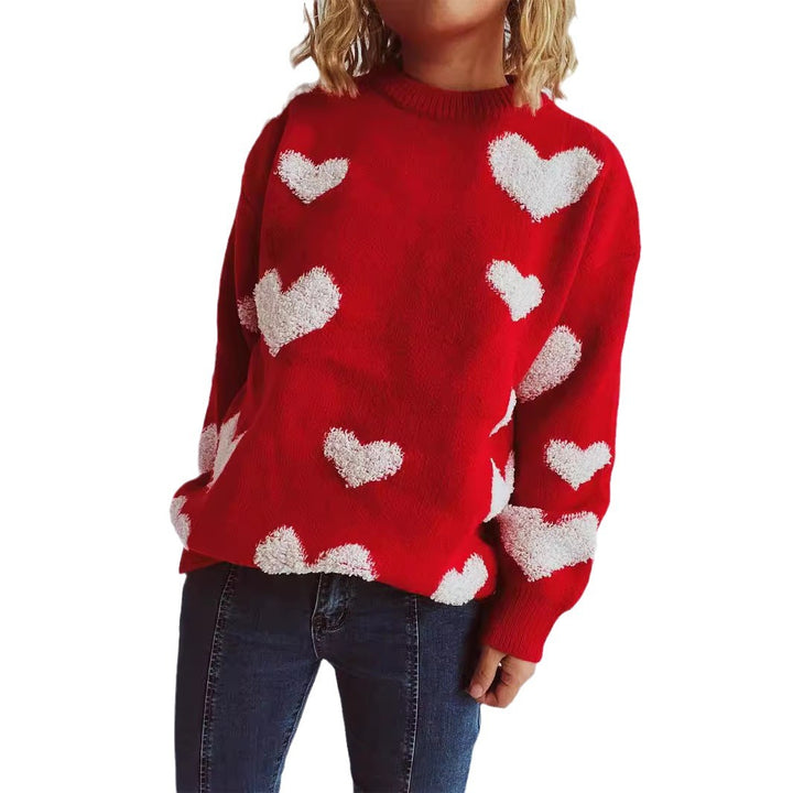 Damen Strickpullover mit herzförmigen Applikationen Drune