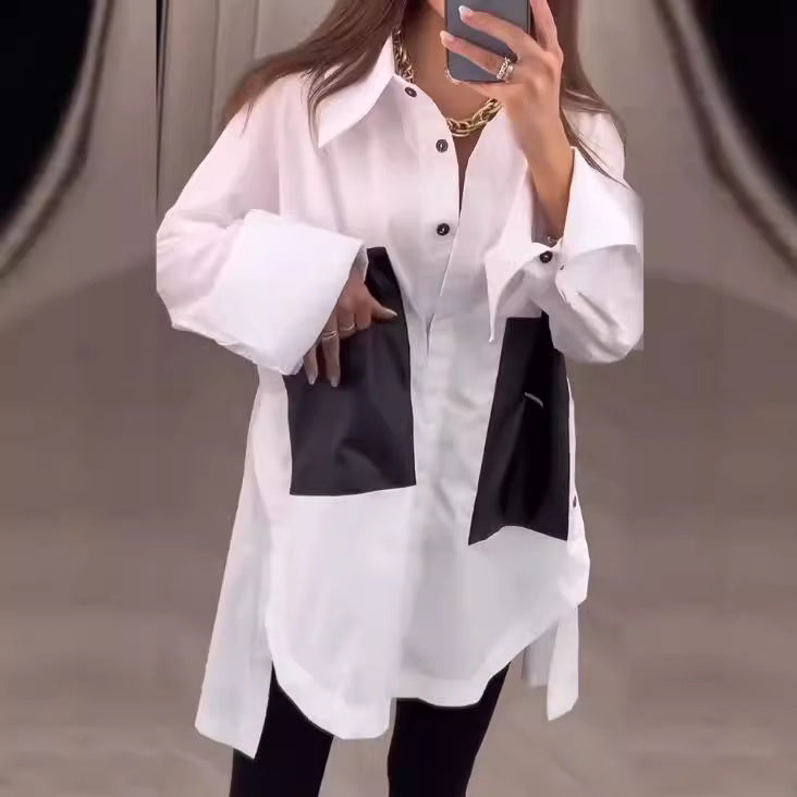 Damen nan Oversize-Hemd mit Kontrasttaschen, extra weiten Manschetten und seitlichen Schlitzen Drune