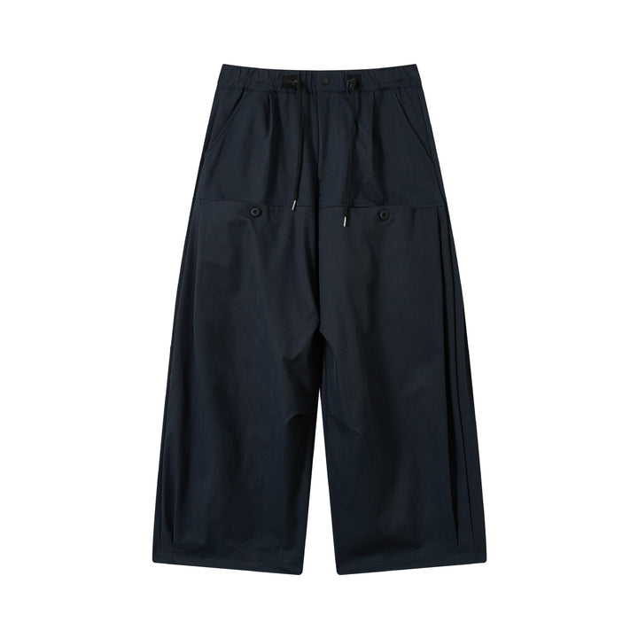 Damen weite verkürzte Bundfaltenhose mit Tunnelzug und Cargotaschen Drune