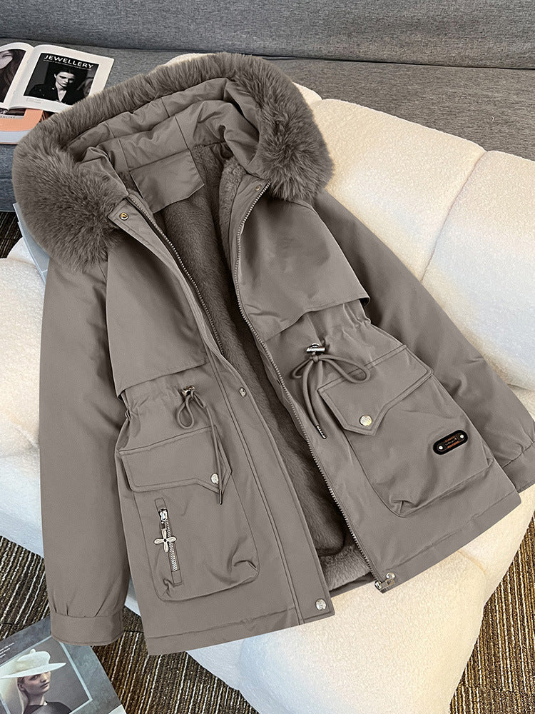 Damen nan wattierter Parka mit abnehmbarer Kunstpelzkapuze, tailliertem Kordelzug und weichem Teddy-Innenfutter Drune