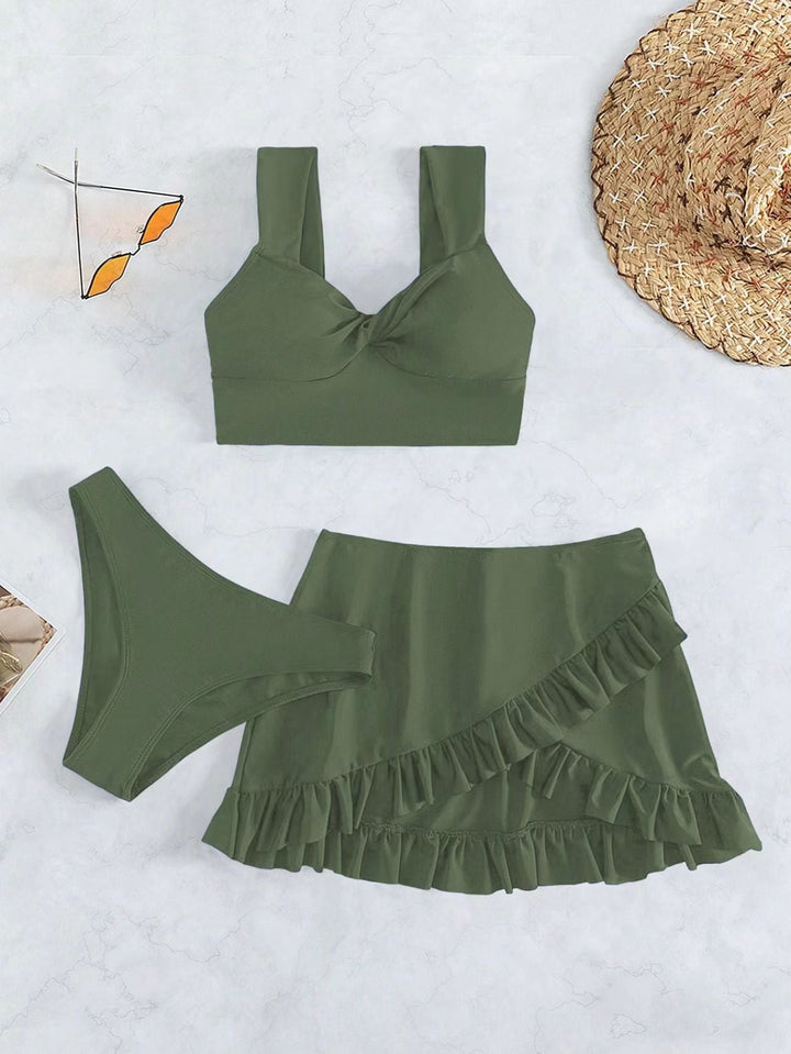 Damen Freizeit-Bikini-Set mit Wickelrock und stützenden Trägern Drune