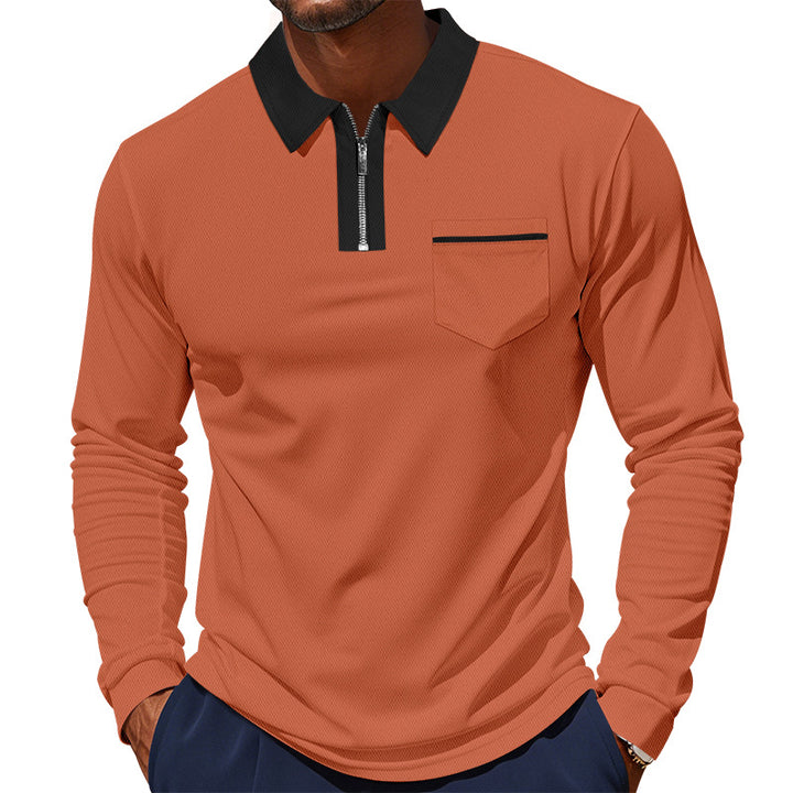 Herren nan langärmeliges Polo mit halbem Reißverschluss, aufgesetzter Brusttasche und feiner Strukturjersey-Qualität Drune