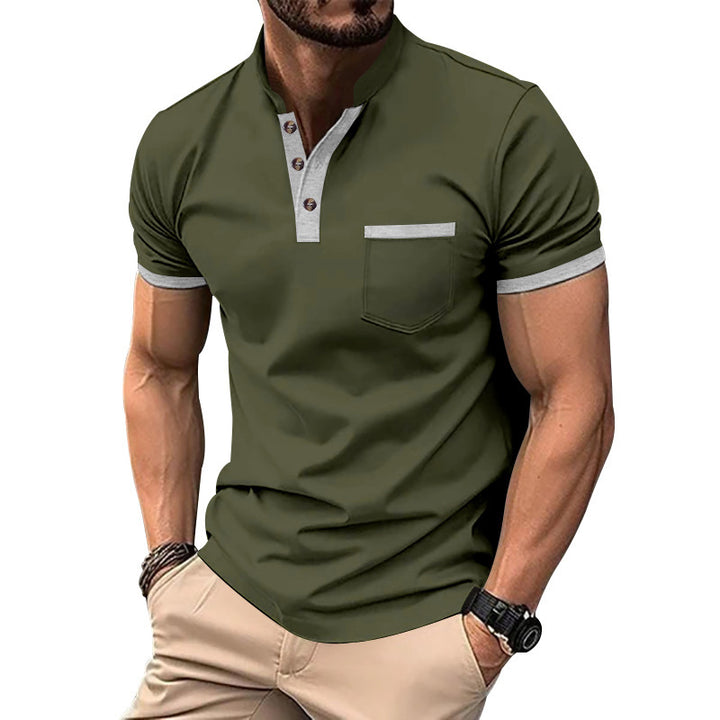 Herren Kurzarmpolo mit kontrastierenden Knöpfen und Brusttasche Drune