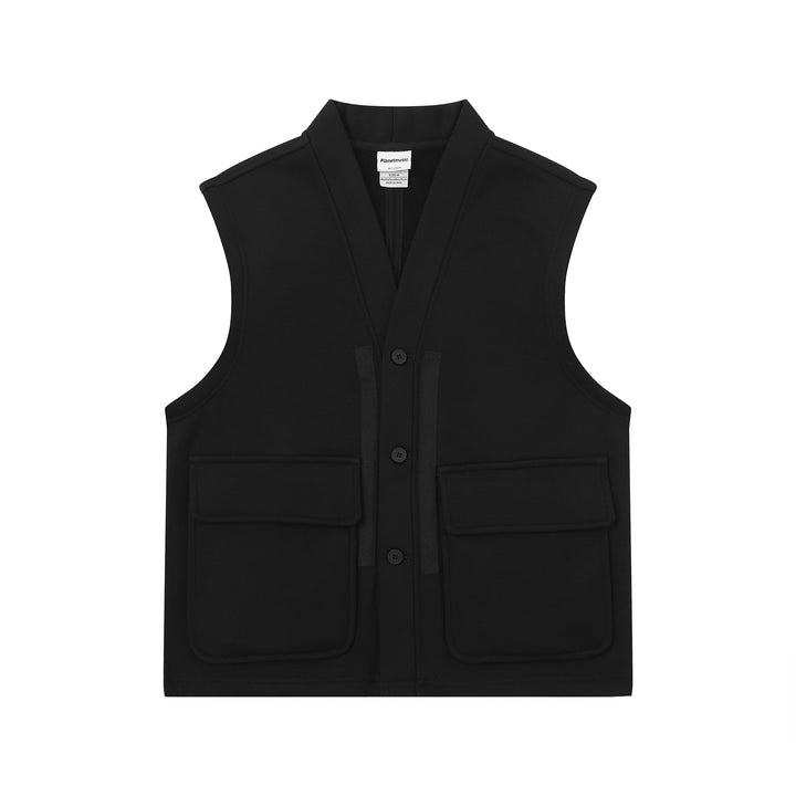 Unisex Utility‑Weste mit V-Ausschnitt, großformatigen Klappentaschen und Knopfleiste Drune